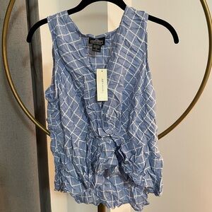 Blue tie front blouse